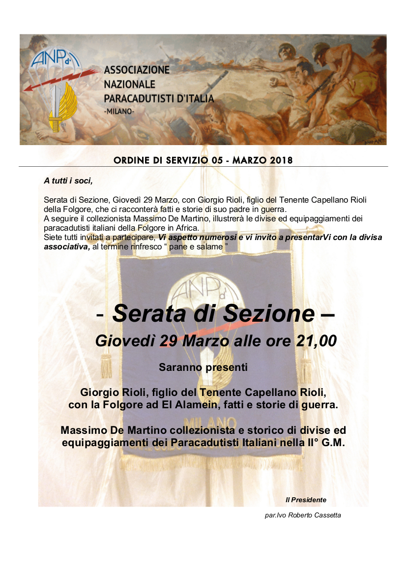 Ordine di Servizio 05 - Marzo 2018 Serata di sezione 02