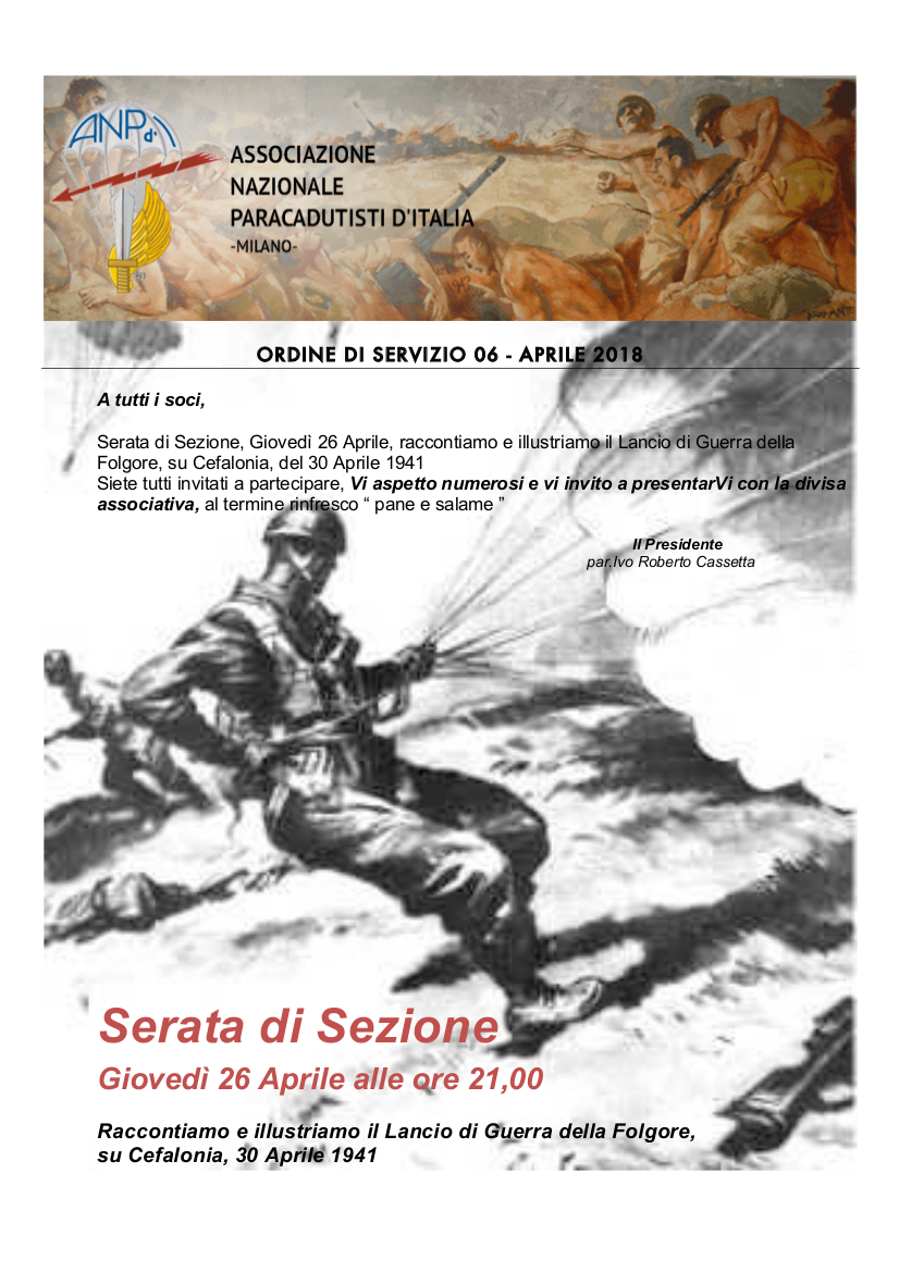 Ordine di Servizio 06 - Aprile 2018 Serata di sezione 03